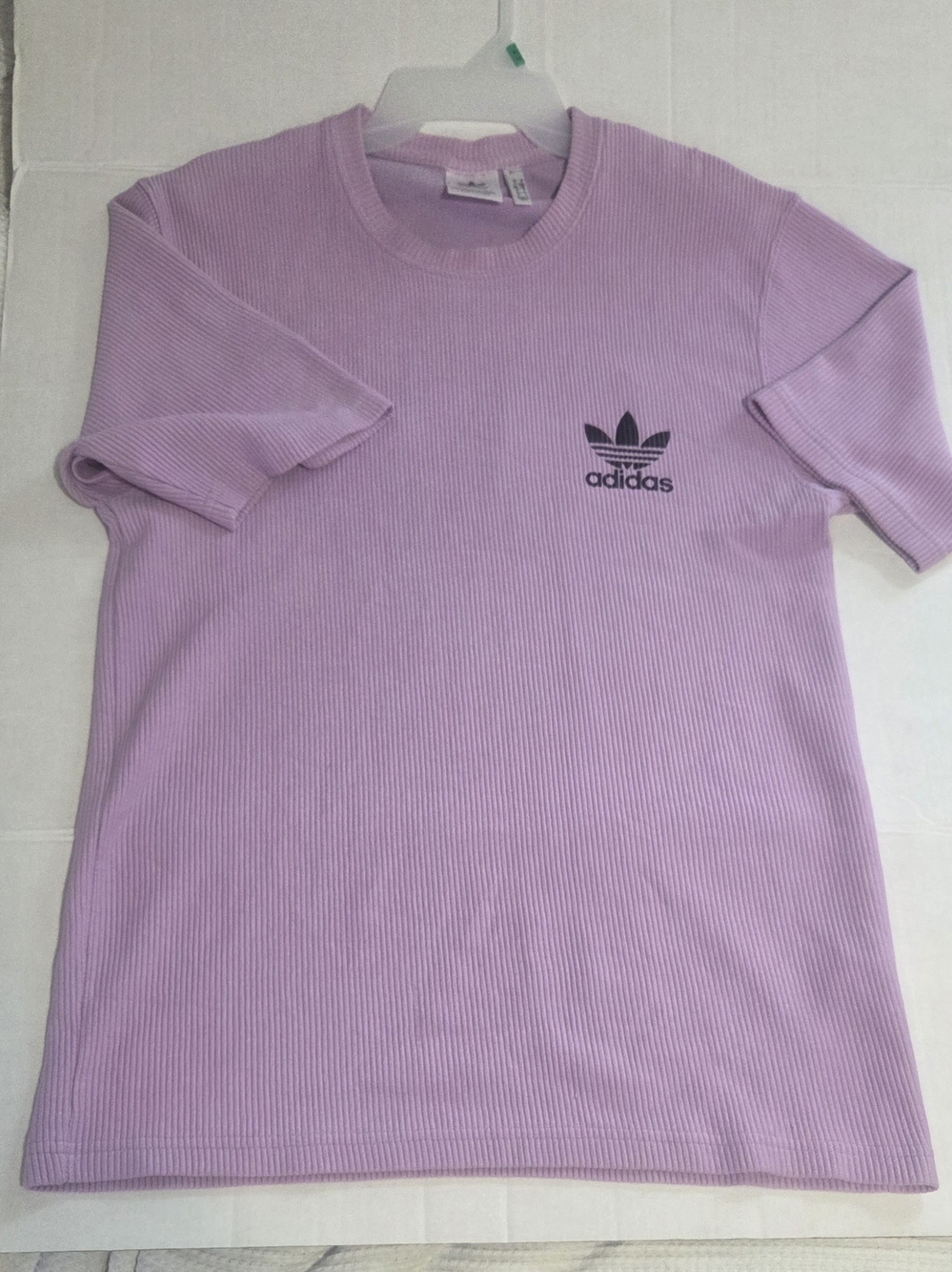 Adidas L Men’s Lavender Ribbed Trefoil Tee Over-sized Stretchy